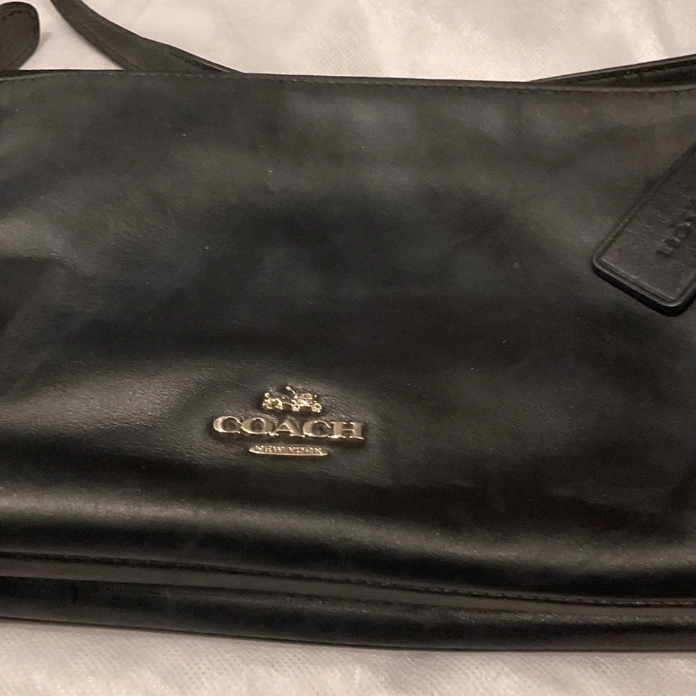 Coach Black Leather Crossbody Bag with Gold Accents